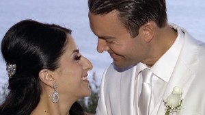 closeup of happy couple at wedding